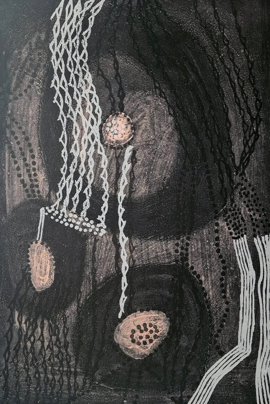 Latest artwork by Mrs N Marawili (c1939-2023)